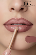 Matte nude lip liner pencil with close-up of defined nude lips by Glamorous by Greenlee