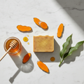 Turmeric, Honey & Ginger Natural Handmade Soap - marble flat lay